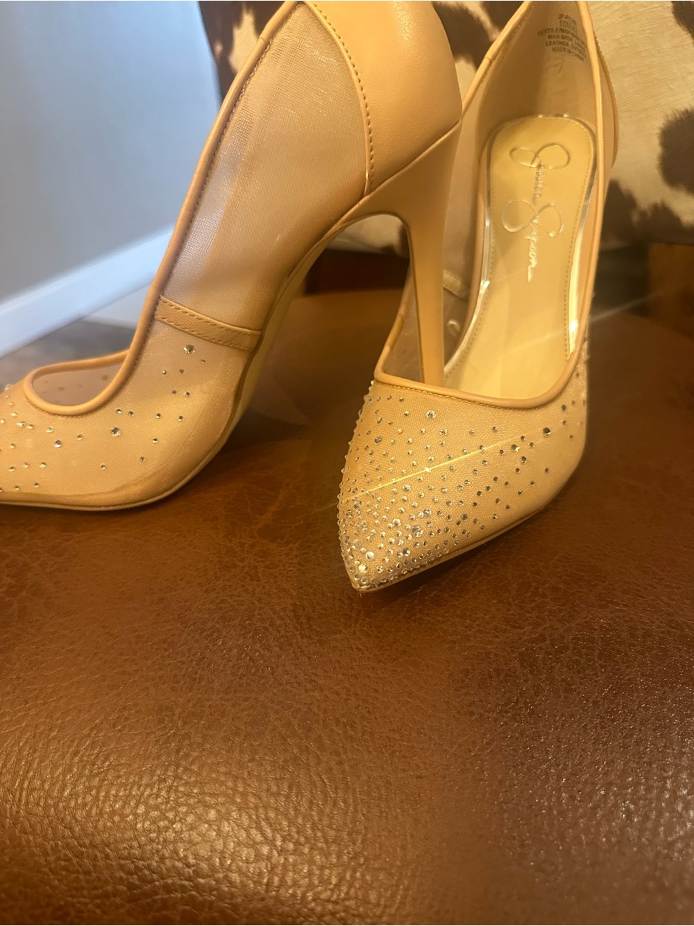 Jessica Simpson Nude Crystal-Embellished Pointed-Toe Pumps